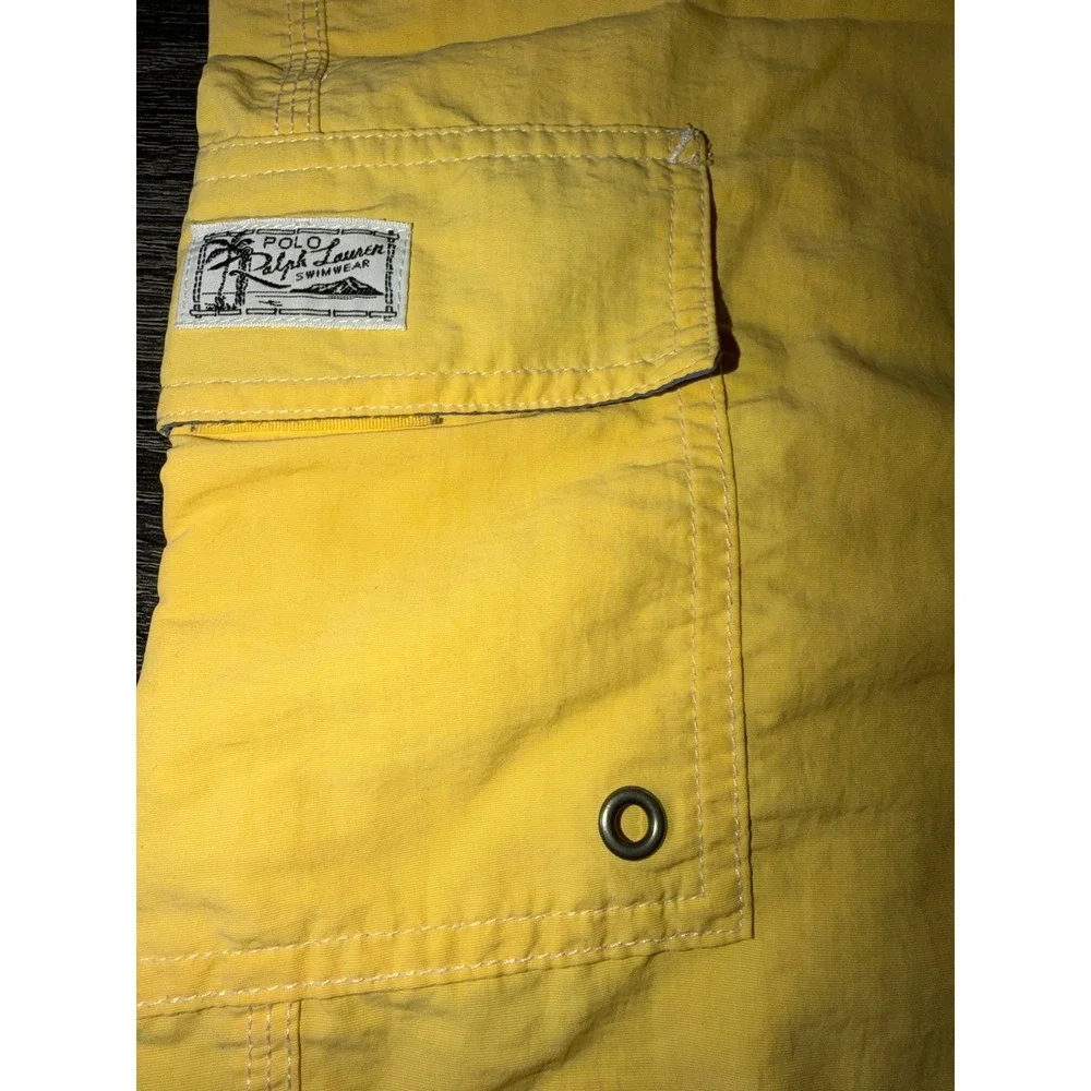 Polo Ralph Lauren Mens Yellow Swim Trunks Board Shorts Cargo Pocket Medium M